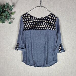 Le Lis > Navy Striped Patterned Quarter Sleeve Top Small